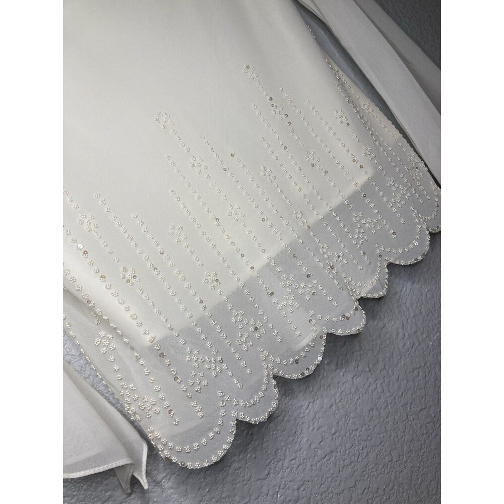 VTG Ivory Sheer Top Blouse Womens M Beaded Angel Scallop Elegance Coquette Lux
